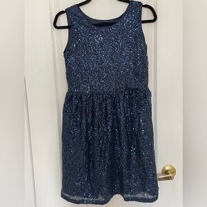 Kids Sparkly Navy Blue Dress with Sequins